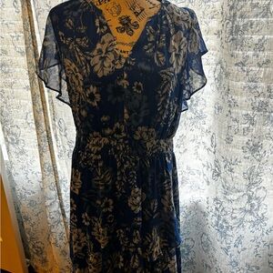 London Times Navy Floral Midi Dress